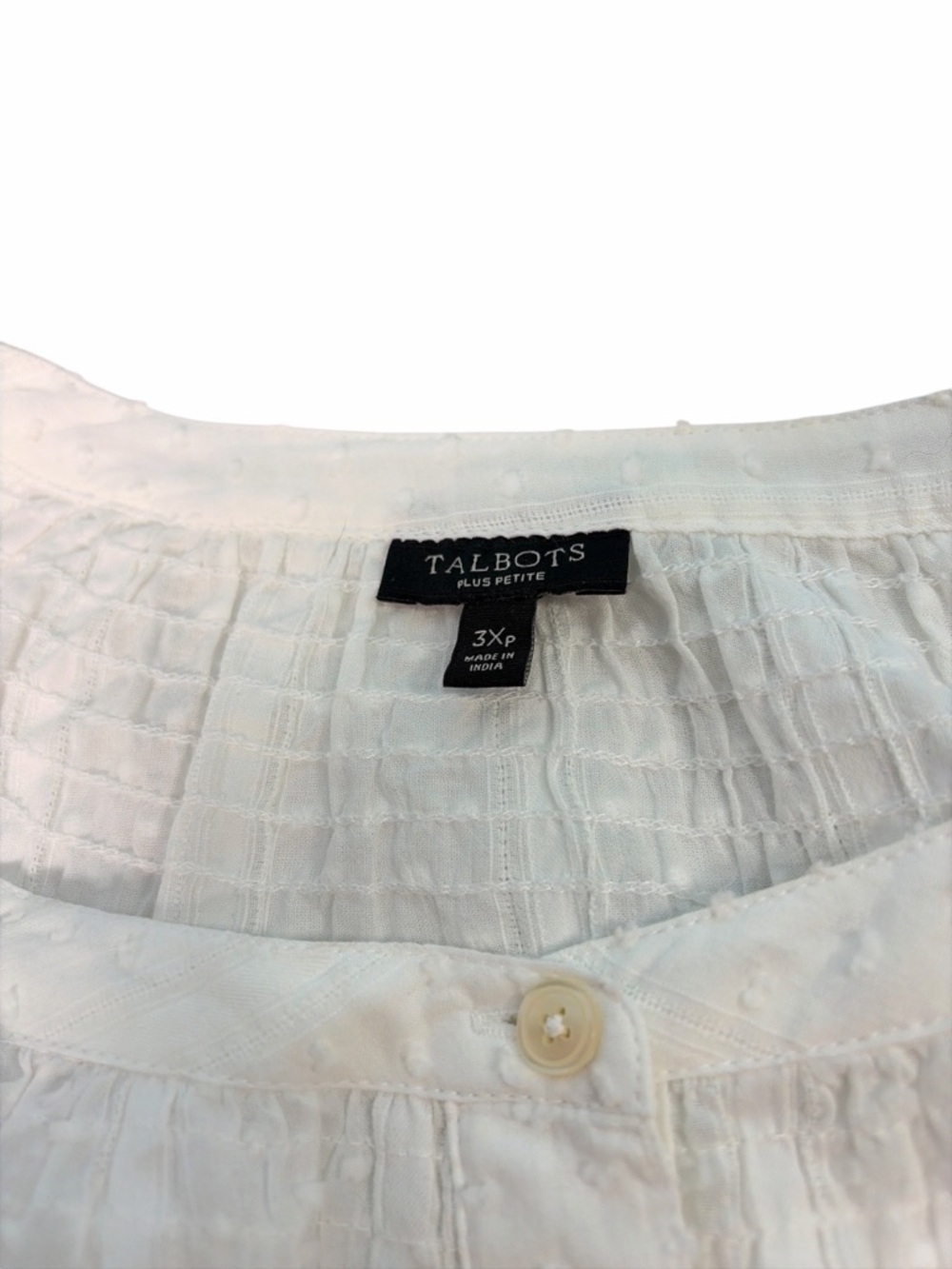 Talbots Top Womens 3Xp White Pleated Polka Dot Textured Button - Picture 4 of 9